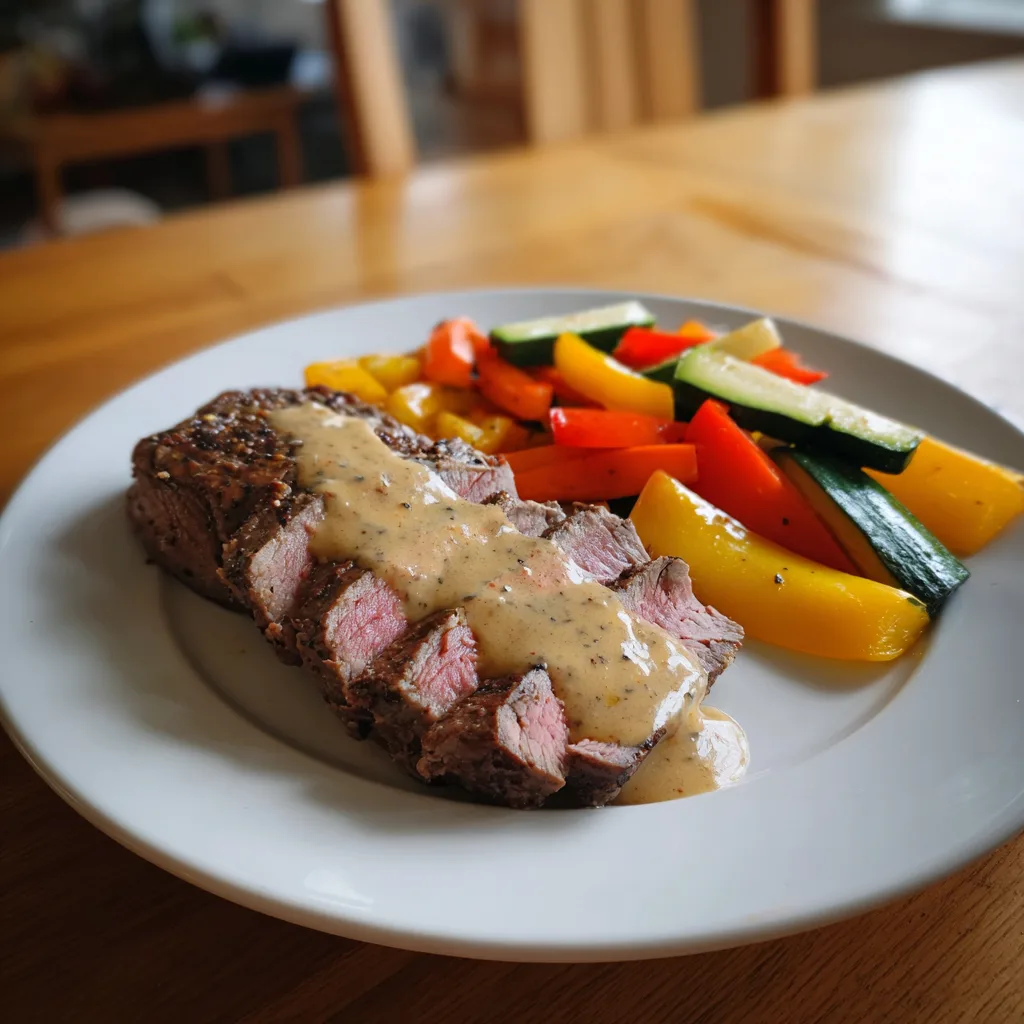 Njut av en läcker Oxfilé med Vitlöks- och Dijonsås och Rostade Grönsaker. Perfekt för en festlig middag! Upptäck receptet här!