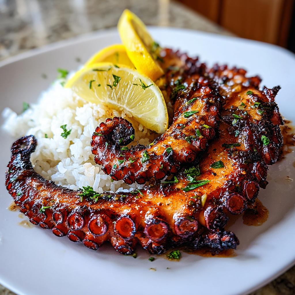 Bakad Bläckfisk med Ris och Citron