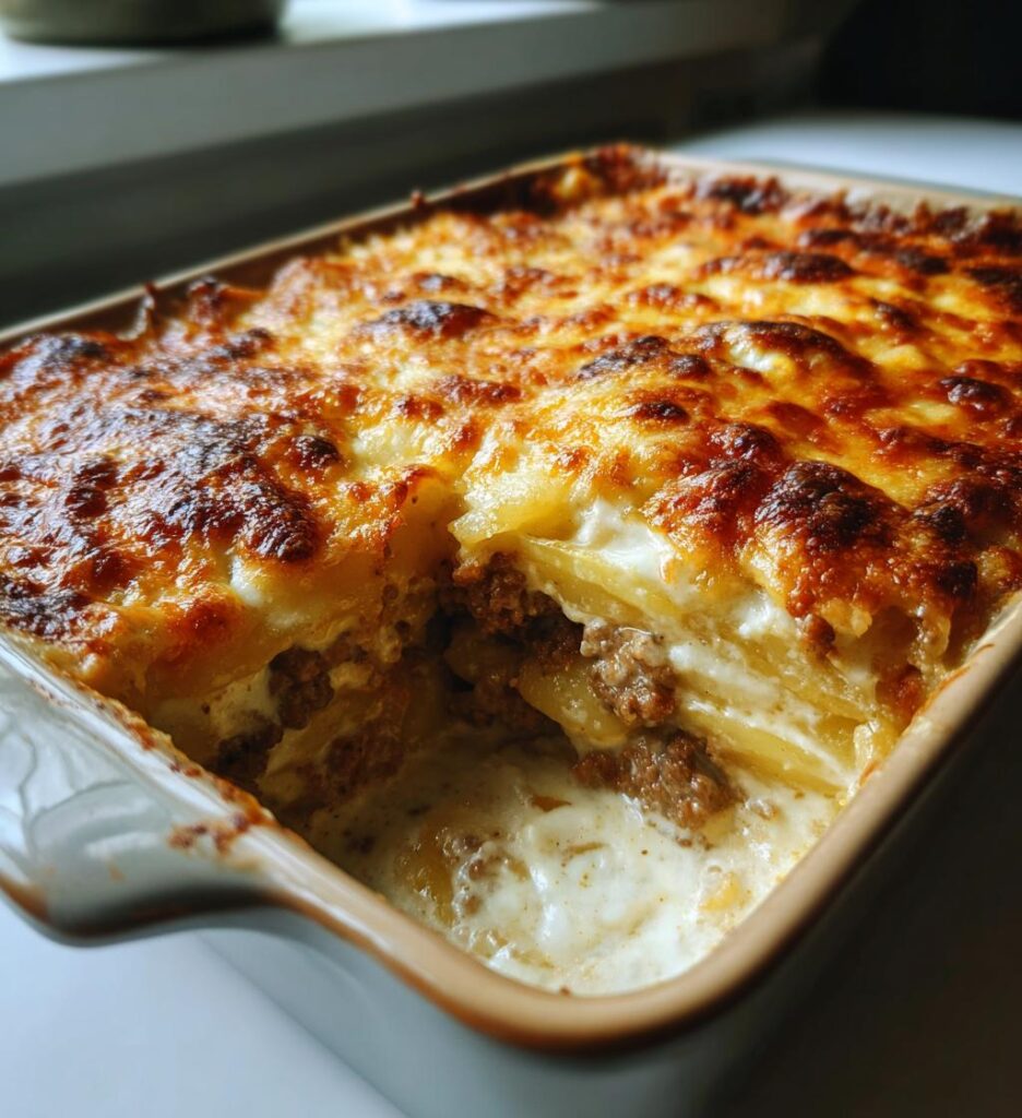 Gratinerad Potatis med Löksås och Köttfärs