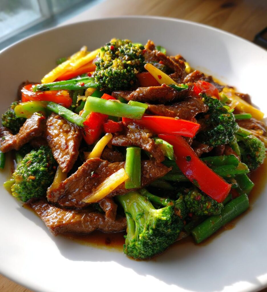 Kryddig Sojabiff med Stir-fry Grönt